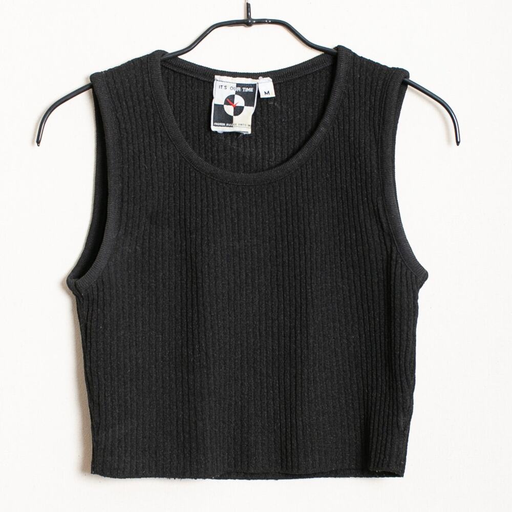 Vintage 90s Y2K Its Our Time Ribbed Knit Crop Tank Top Black M Fashion Avenue